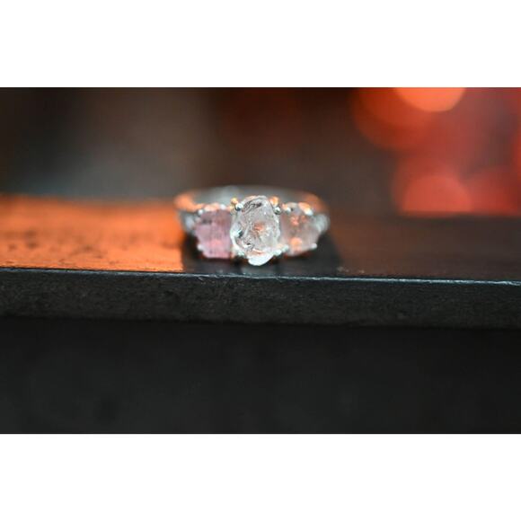 Pink tourmaline and diamond alternative sterling silver ring size 5 - Picture 6 of 10